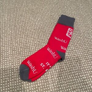 NWT WashU Unisex Vibrant Red Casual Socks with Gray Accents